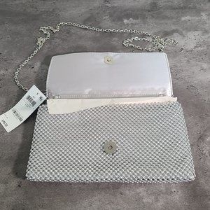 INC silver compact clutch  purse with chain strap